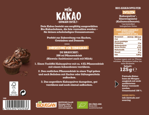 Biovegan Kakao schwach entölt