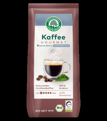 LEBENSBAUM Kaffee Gourmet, ganze Bohne, entkoffeiniert