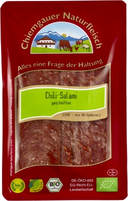 Chiemgauer Naturfleisch Chili-Salami geschnitten, 70 gr Packung