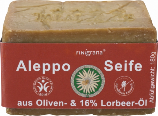 Finigrana Aleppo Seife aus Oliven- & 16% Lorbeeröl, 180 gr Stück