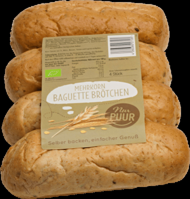 Nur Puur Mehrkorn Baguette Brötchen, 4 Stück